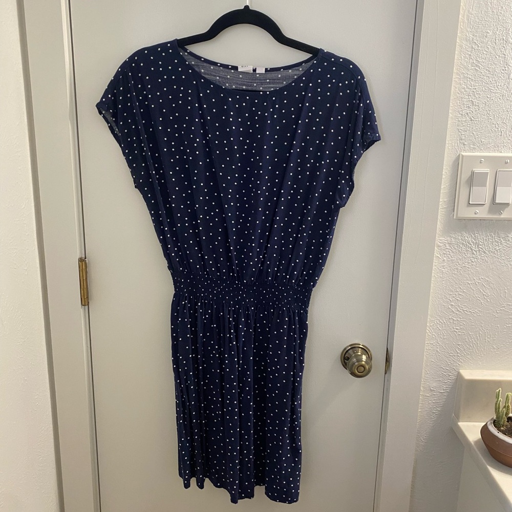 Gap Dress, Navy, Polka Dot, lightweight, cinched waist, Size Small